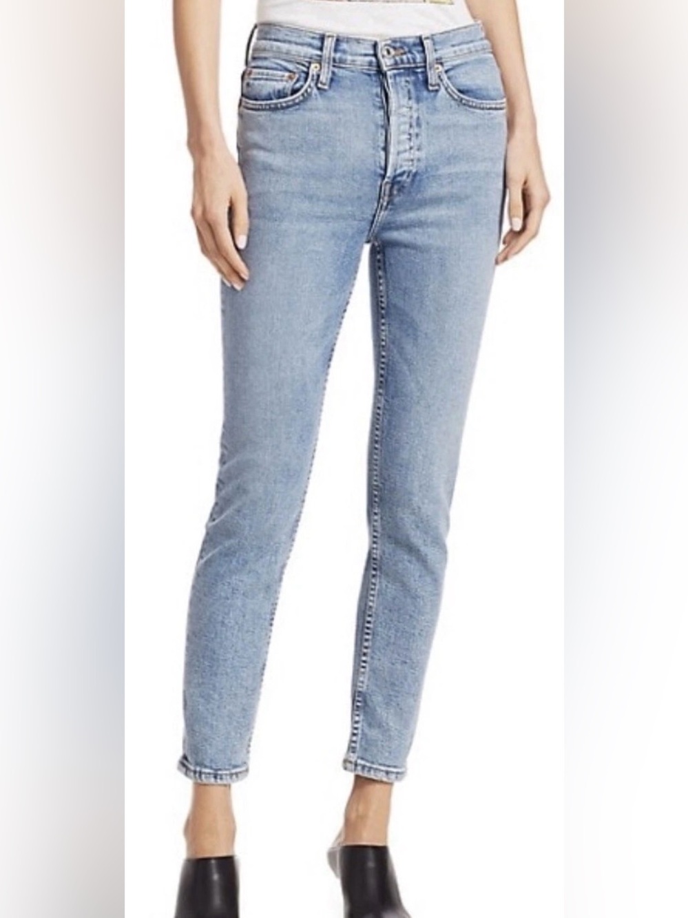 Re/Done High Rise Ankle Crop Button Fly Jeans in “Mid 90s” Light Wash Size 27